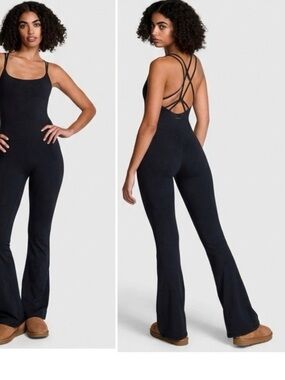 PINK BY VICTORIA’S SECRET  Relay Black Strappy-Back Onesie Workout Bodysuit XS